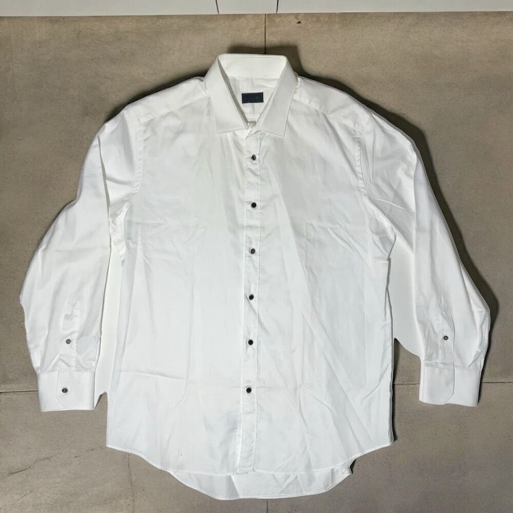 👔✨ Lanvin‎ Paris White Long Sleeve Dress Shirt – Neck 17